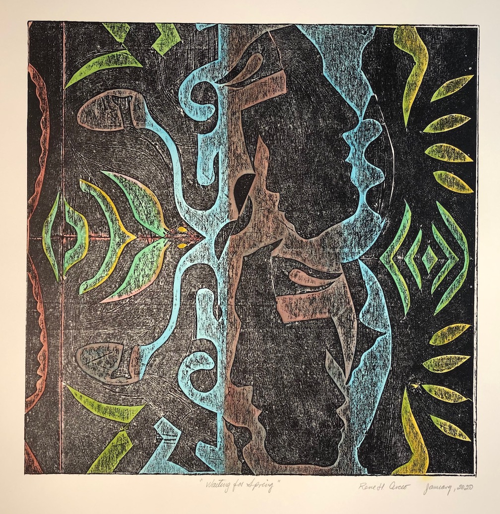 Waiting for Spring, 2020 
Collagraph & watercolor, 25"x20"
