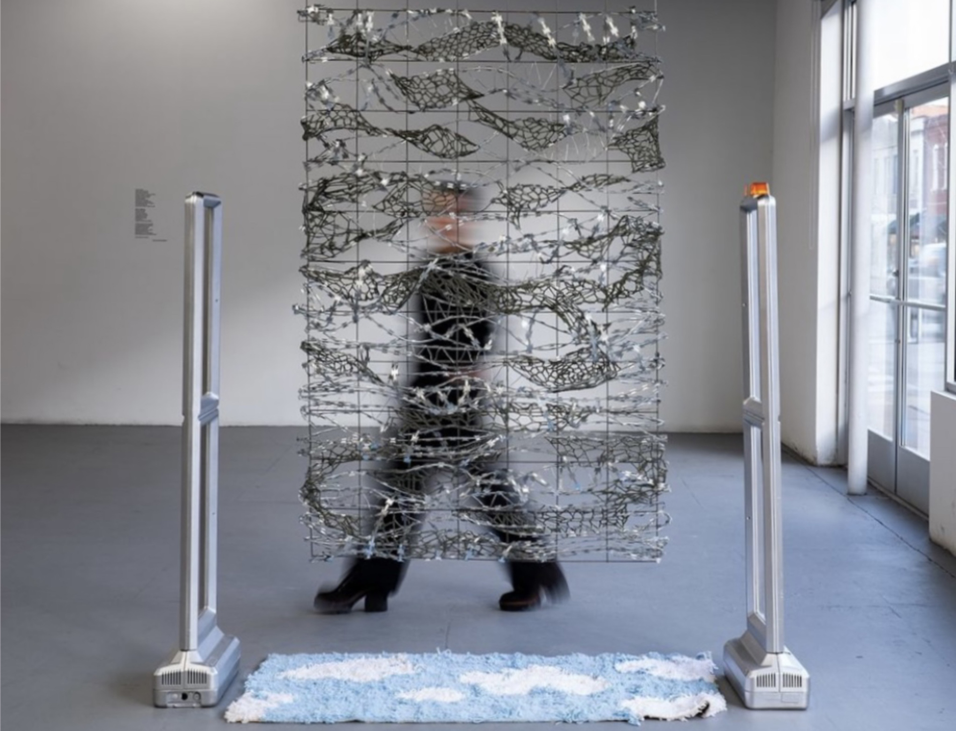 The Silver Lining We Don't Need, Razor Wire, Steel, Aluminum, Mixed Fiber, Tufted Acrylic, Metal Detectors, 2020