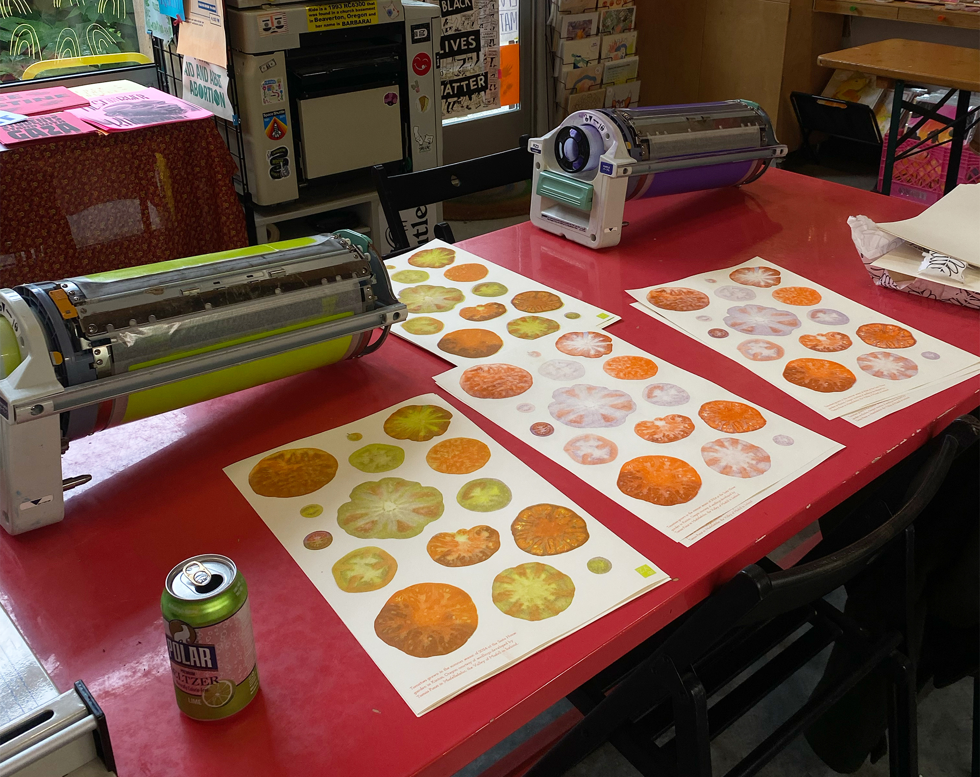 shavrick_tomatoes_1 An arrangement of paintings, the center image depicting a small seed or kernel. Below, text says "…poisoning attempts by girls ages 10 to 12 increased 268 percent from 2010 to 2017."