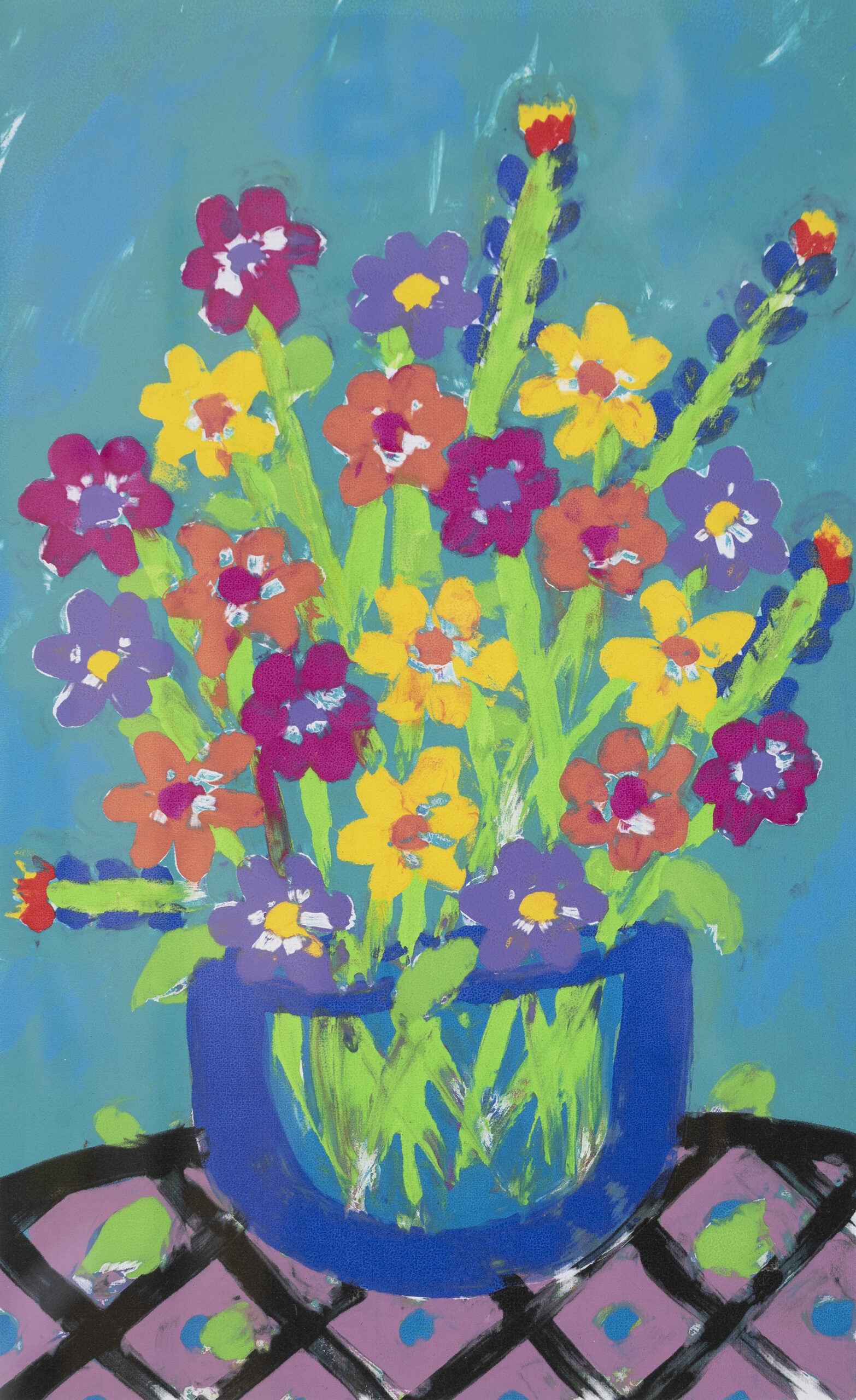 Sotomayor_Cresenciano_4 A loosely composed, vibrant arrangement of flowers in a bowl.