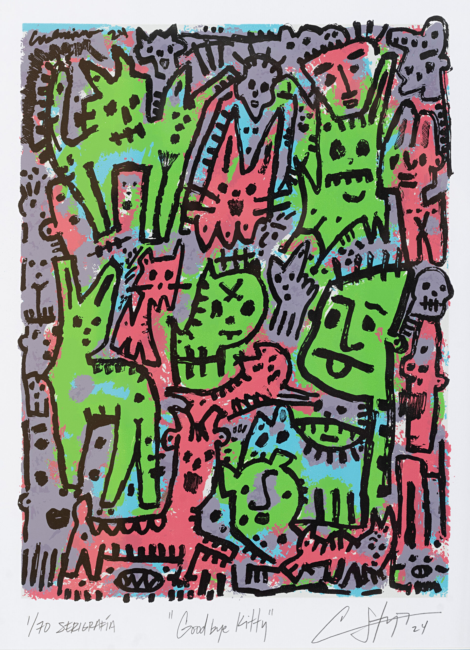 Sotomayor_Cresenciano_5 A crowded composition of human and animal abstractions fills the page in pink, purple, blue, and green