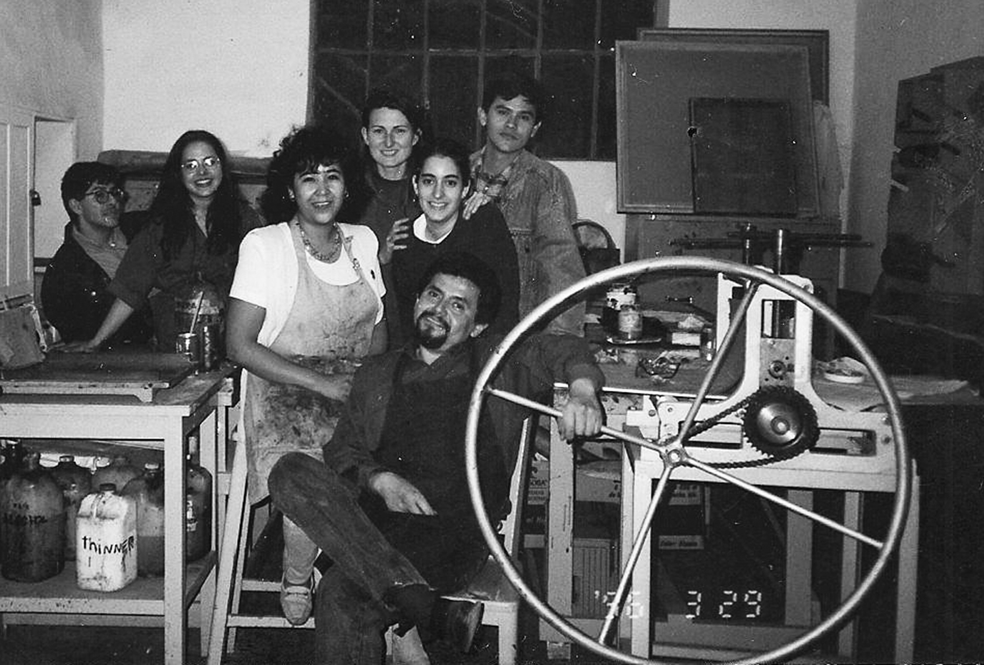 A photo of a print shop and Migdalia's peers during her time studying in Mexico
