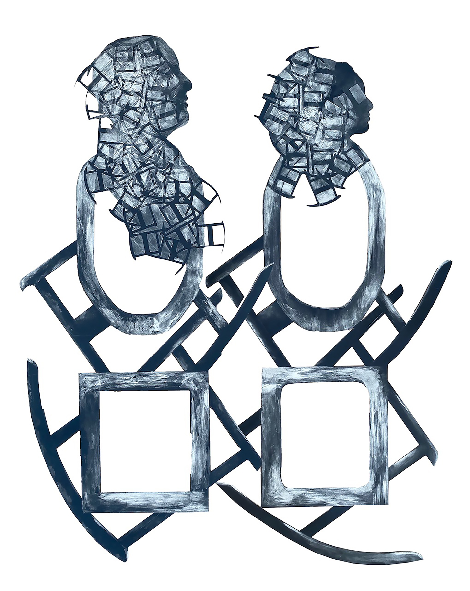 de jesus_marcos_5 Two figures are composed of rocking chair parts, with smaller scale pieces at the top creating a denser mass for the faces.