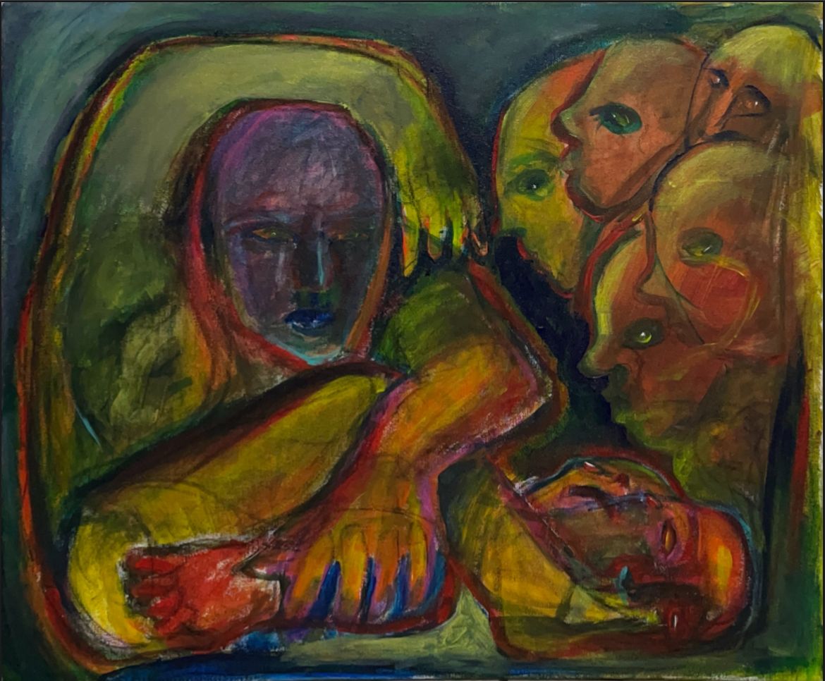 romansoto_sebastian_11 Figures in bright colors fill an abstracted painted composition