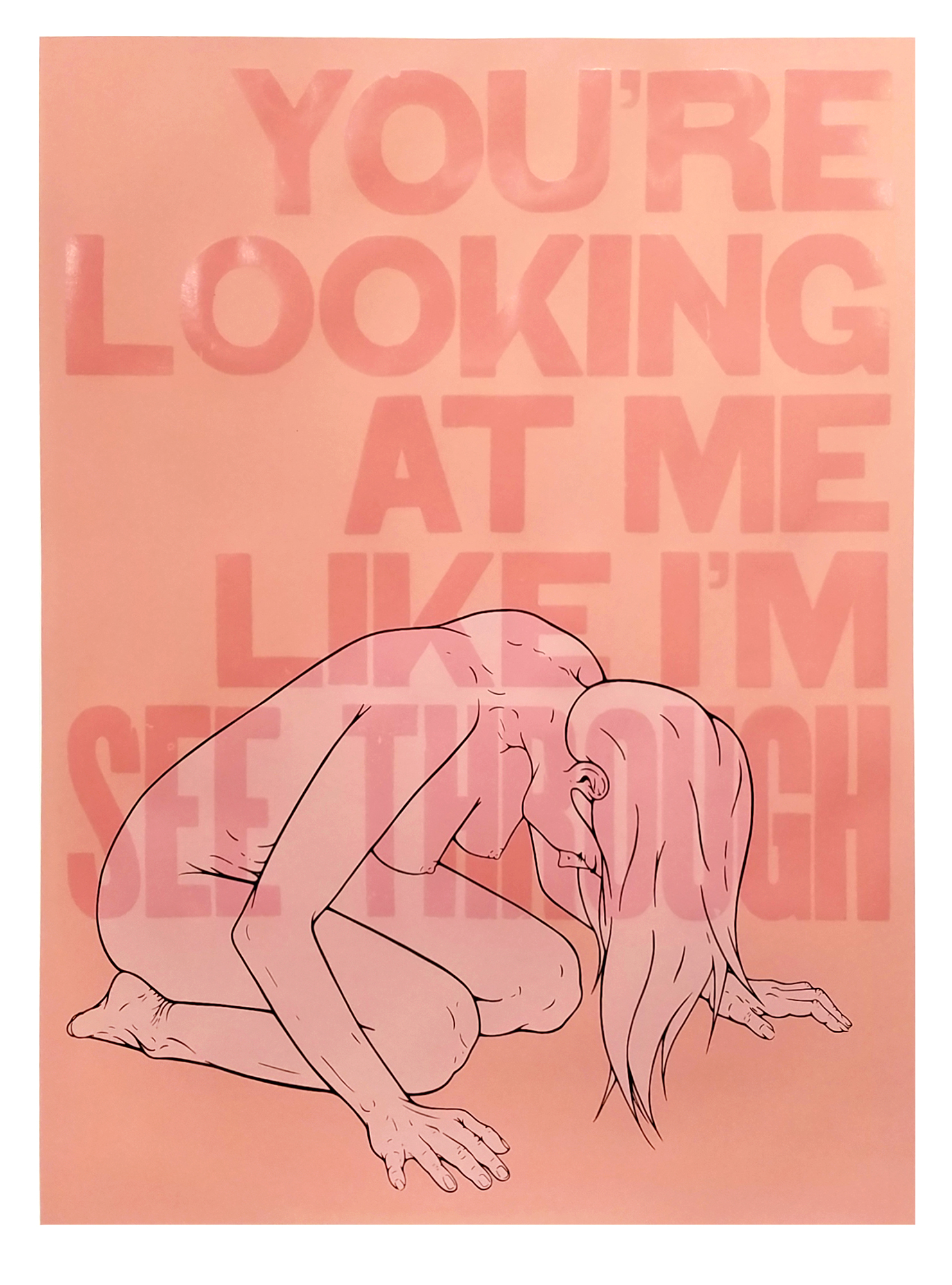 Large scale monoprints on fabric create an entryway of nude men partaking in each other sexually and/or looking out at the viewer to invite or provoke the audience. Beyond the initial archway, a second large, more colorful composition features figures in similar arrangements.