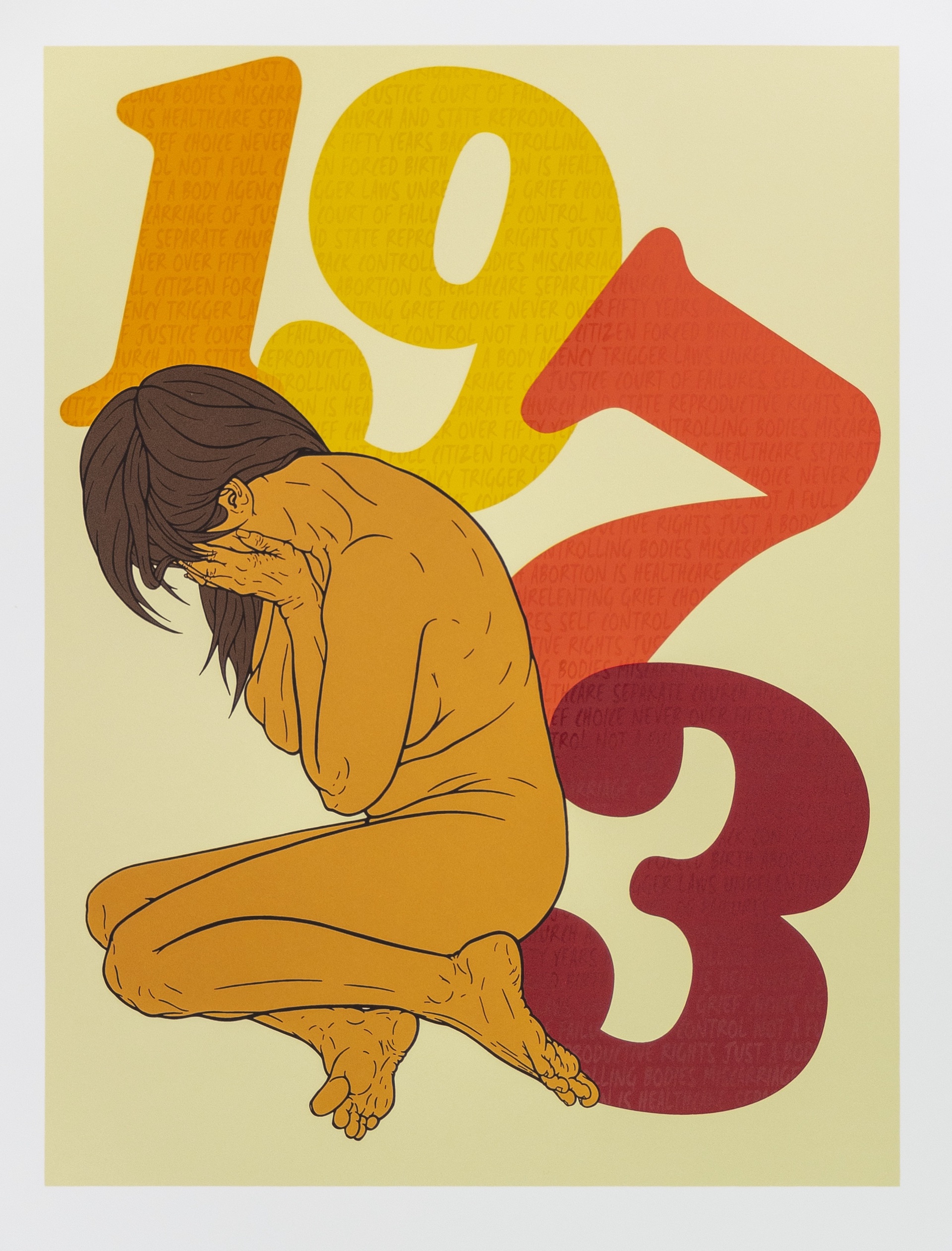 A self-portrait of the artist sleeping on a monoprinted circular substrate.