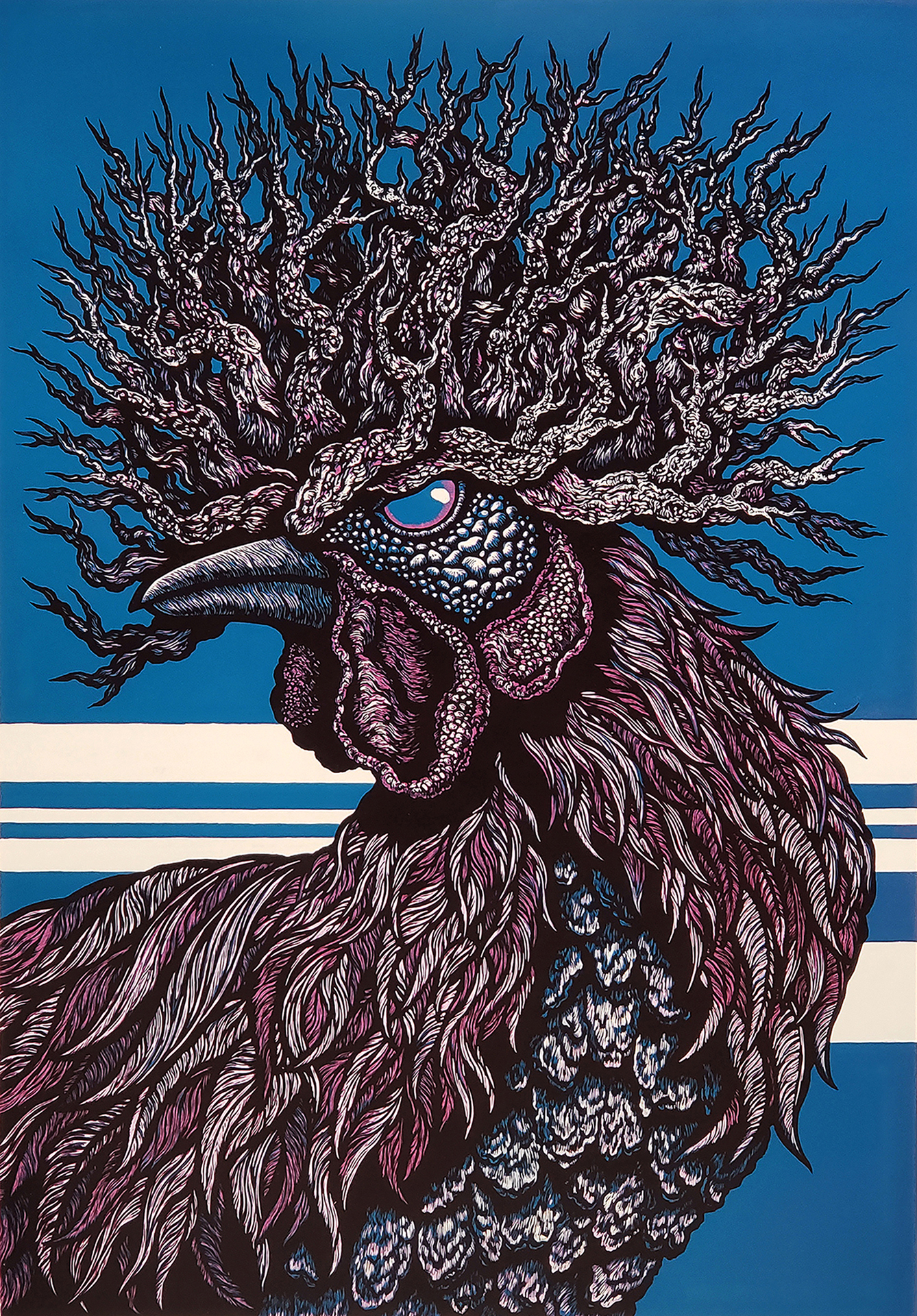 This print captures the invisible yet mounting pressures of war through the use of folded latex balloons as a matrix. As the forms explode under compression, ink is pushed outward—leaving behind magnified traces that resemble impact craters, shrapnel, or bursts. The resulting image becomes a symbolic battlefield, where material rupture echoes psychological fracture. The folds, the pressure, and the stains collectively visualize the unseen force of trauma and its imprint on both body and memory.