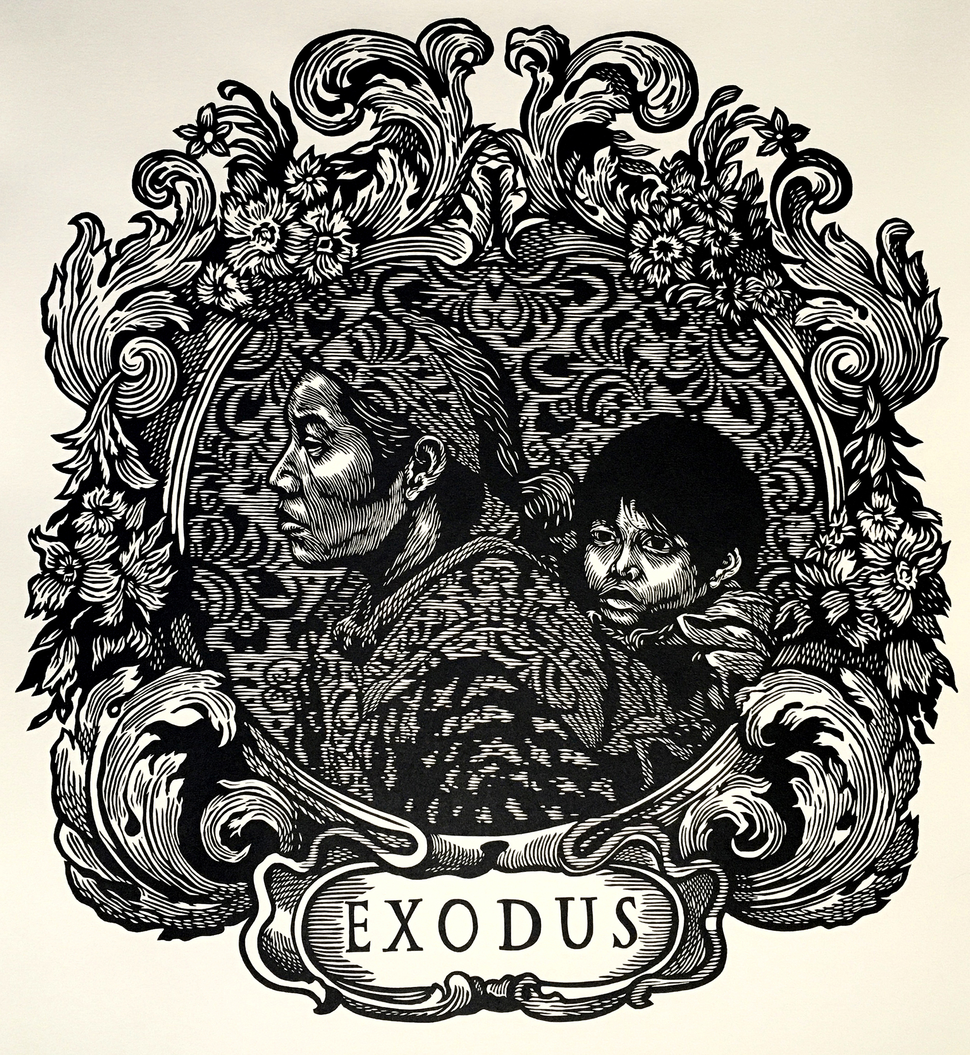 Rows of coquí tree frogs give way to rows of canned sardines in this relief print