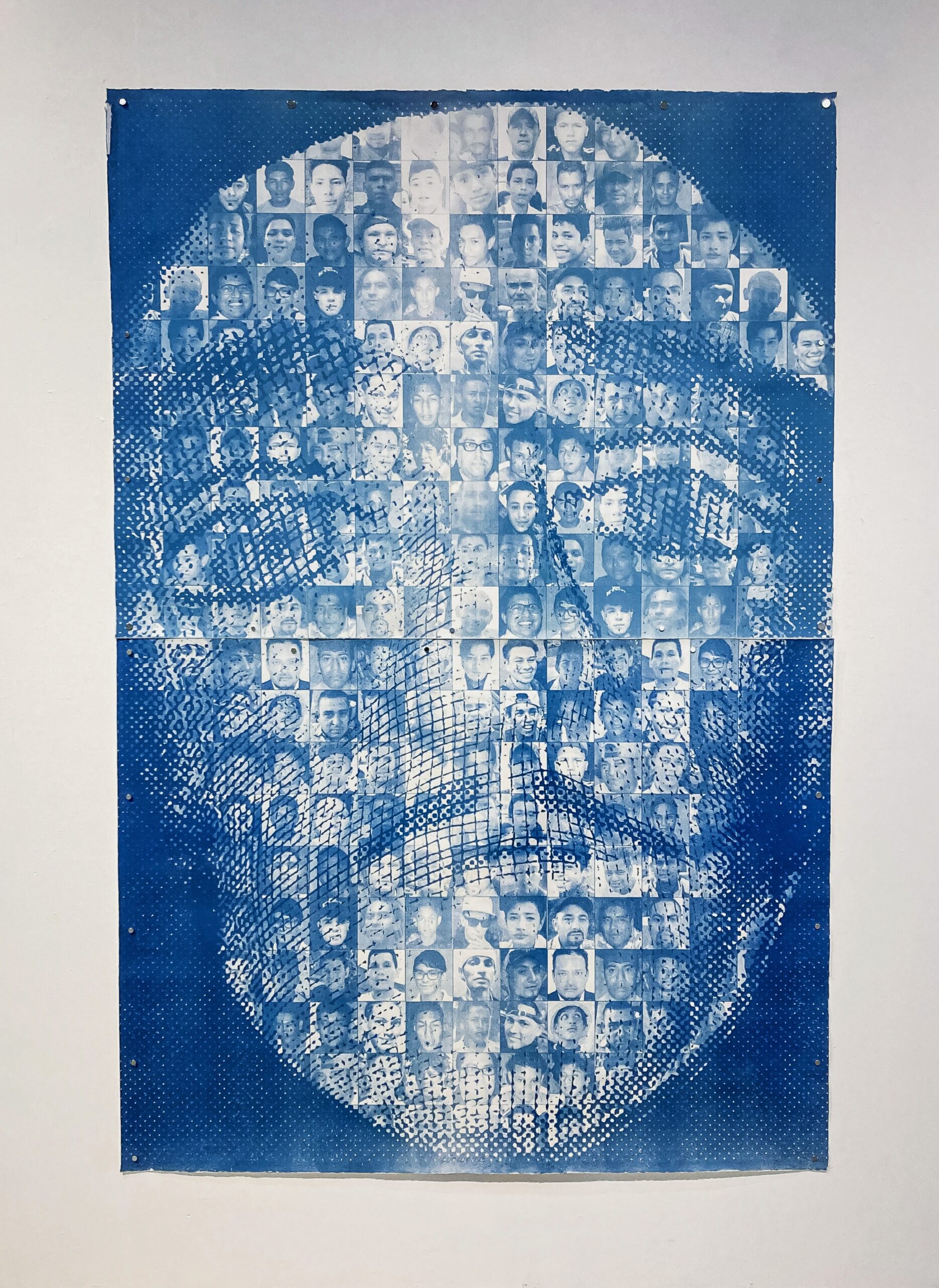 An arrangement of canned meat and spaghetti on a patterned tablecloth